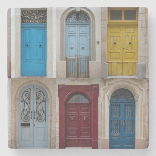 カラフル玄関のコラージュ ストーンコースター (正面)