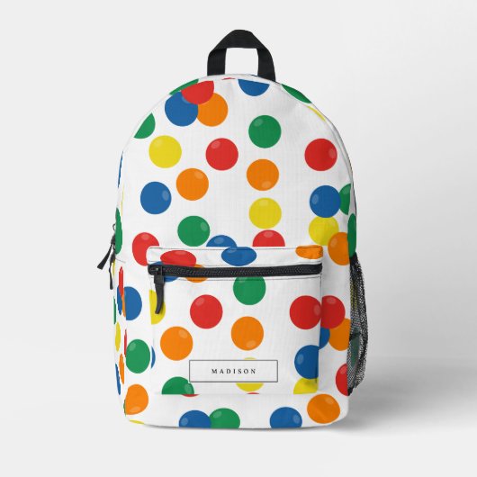 カラフル球技パーソナライズされた名学校 プリントバックパック (正面)