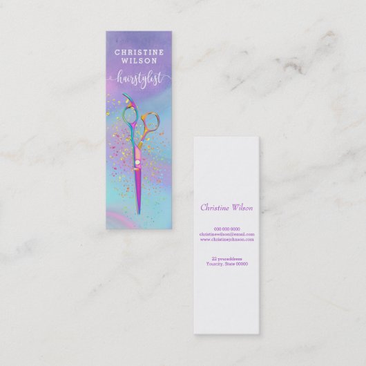 カラフル理髪用はさみデザイン スキニー名刺 (正面/裏面)