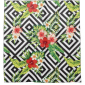 カラフル異国花モダン幾何学模様 シャワーカーテン (正面)