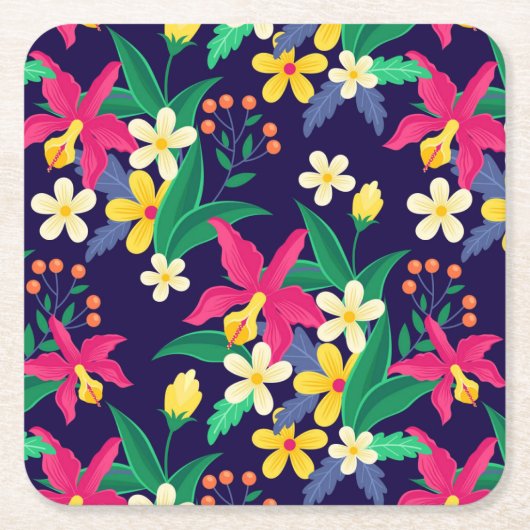 カラフル異国離れ花類Pattern-55667 スクエアペーパーコースター (正面)