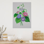 カラフル登山モーニンググローリーボタニカルアート ポスター (キッチン)