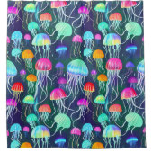 カラフル白熱［赤熱］光を放つクラゲ シャワーカーテン (正面)