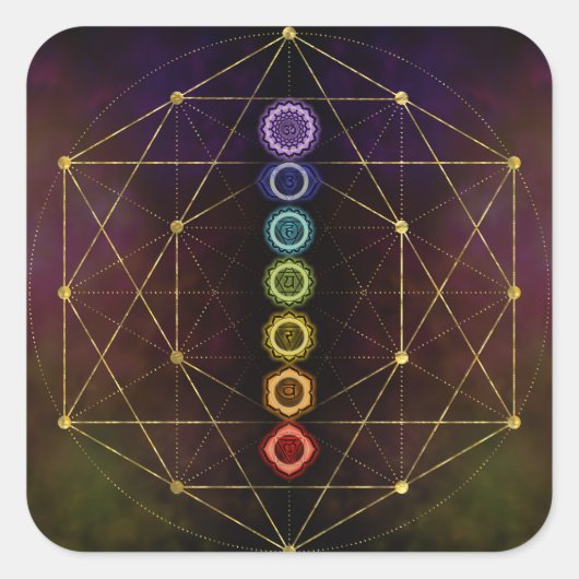 カラフル白熱［赤熱］光を放つチャクラ スクエアシール (正面)