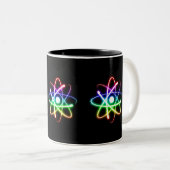 カラフル白熱［赤熱］光を放つ原子 ツートーンマグカップ (正面右)