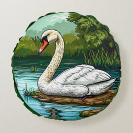 カラフル白鳥をミュート ラウンドクッション