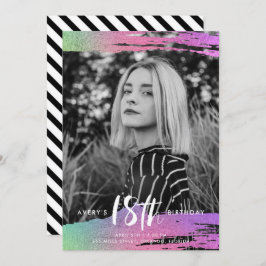 カラフル白黒写真18誕生日 招待状