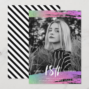 カラフル白黒写真18誕生日 招待状