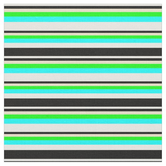 カラフル白、黒、タン、ライム、シアンの線 ファブリック (クローズアップ)