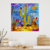 カラフル砂漠サボテン朝犬ポスター32"x32" ポスター (キッチン)