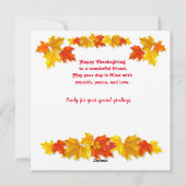 カラフル秋の葉の感謝祭 シーズンカード (裏面)