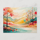 カラフル秋の葉の水彩アート ポストカード (正面)