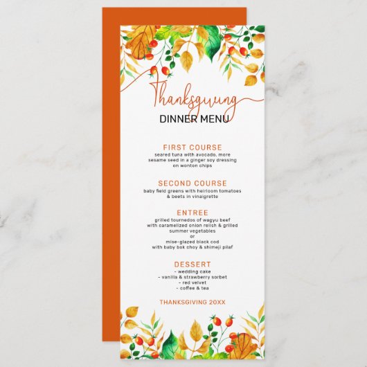 カラフル秋の葉縁ど感謝祭文字 招待状 (正面/裏面)