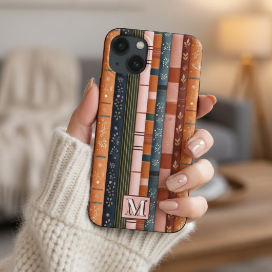 カラフル秋ストライプのモノグラム電話ケース Case-Mate iPhoneケース