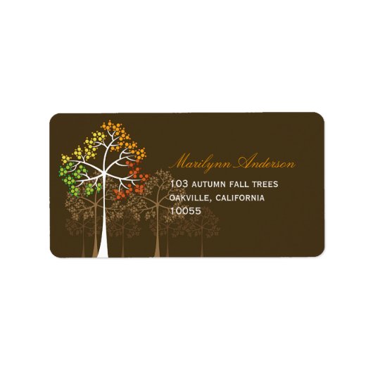 カラフル秋ツリーズオータムブラウン住所 シール (正面)