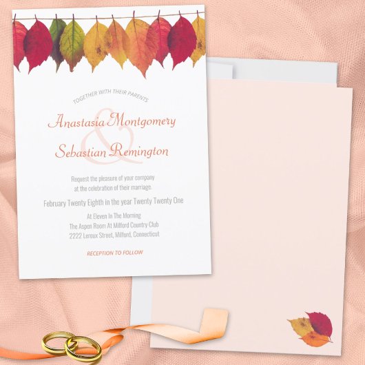 カラフル秋リーフ弦ラ結婚イト式 招待状