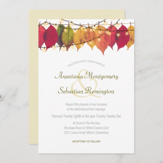 カラフル秋リーフ弦ラ結婚イト式 招待状 (正面/裏面)