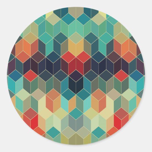 カラフル立方体の幾何学的パターン2 ラウンドシール (正面)