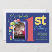 カラフル第1バースデーフォトパーティの招待状 招待状 (正面)