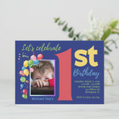 カラフル第1バースデーフォトパーティの招待状 招待状 (スタンド正面)