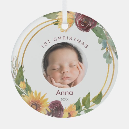 カラフル第1回クリスマスフォトサンフラワー ガラスオーナメント (正面)