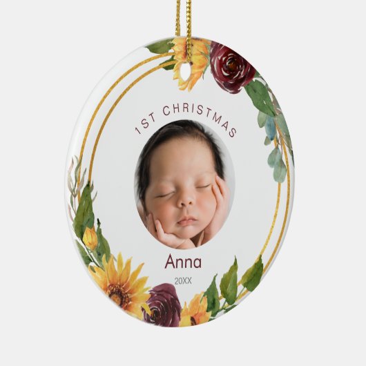 カラフル第1回クリスマスフォトサンフラワー&バーガンディ セラミックオーナメント (右)