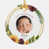 カラフル第1回クリスマスフォトサンフラワー&バーガンディ セラミックオーナメント (正面)