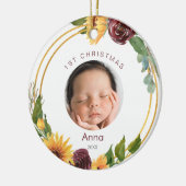 カラフル第1回クリスマスフォトサンフラワー&バーガンディ セラミックオーナメント (左)