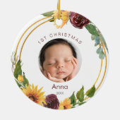 カラフル第1回クリスマスフォトサンフラワー&バーガンディ セラミックオーナメント (裏面)