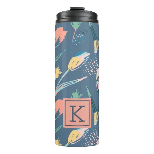 カラフル筆の花のイラストレーション タンブラー (正面)