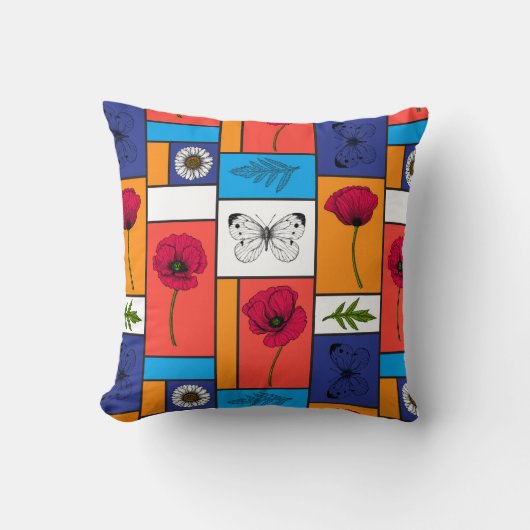 カラフル箱のケシ クッション (正面)