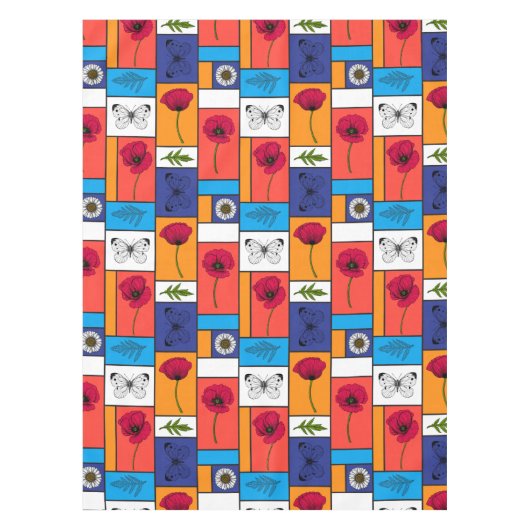 カラフル箱のケシ テーブルクロス (正面)