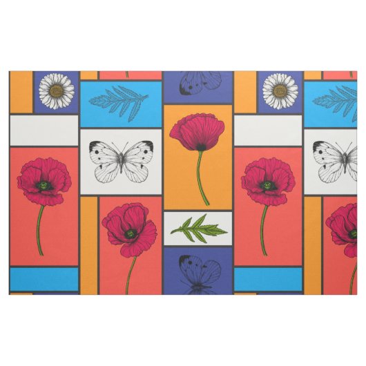 カラフル箱のケシ ファブリック (ファットクウォーター)