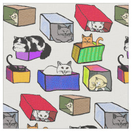 カラフル箱の生地の猫 ファブリック