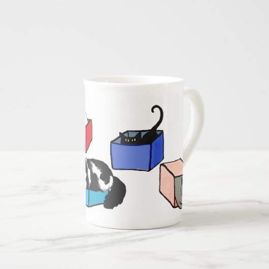 カラフル箱の骨灰磁器のマグの猫 ボーンチャイナマグカップ (正面右)