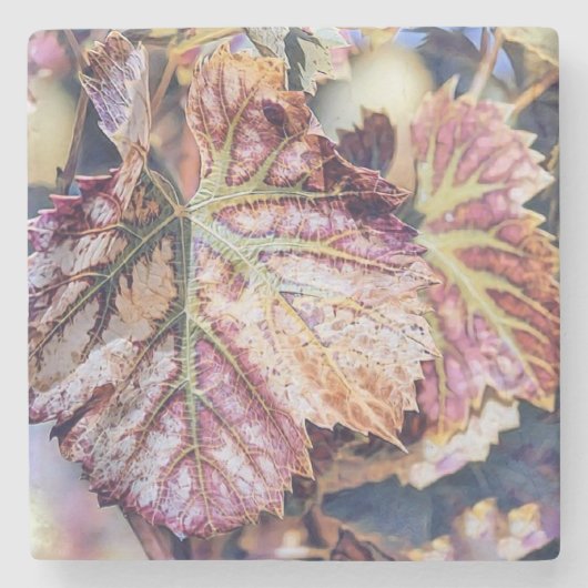 カラフル紅葉と紅葉水色 ストーンコースター (正面)