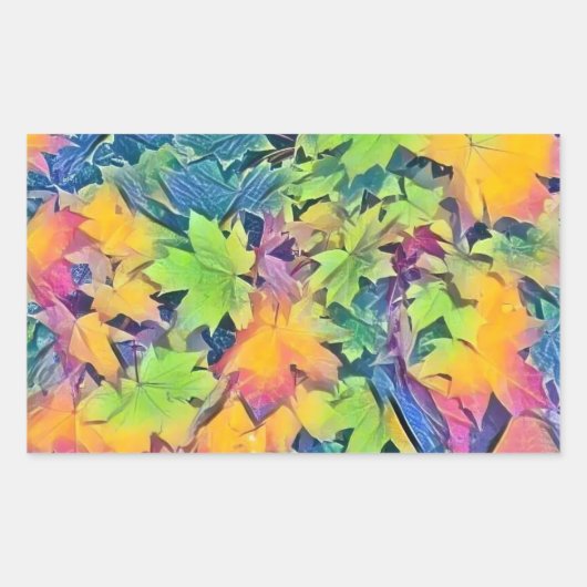 カラフル紅葉と紅葉水色 長方形シール (正面)