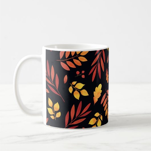 カラフル紅葉の水彩パターン コーヒーマグカップ (左)