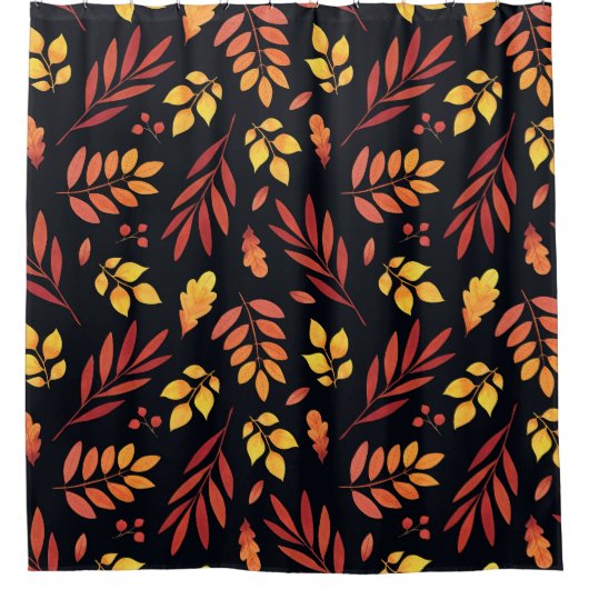 カラフル紅葉の水彩パターン シャワーカーテン (正面)