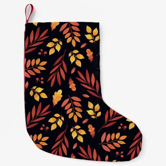 カラフル紅葉の水彩パターン スモールクリスマスストッキング (正面)