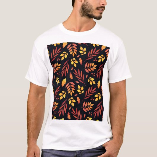 カラフル紅葉の水彩パターン Tシャツ (正面)