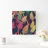 カラフル紅葉パターン壁時計 スクエア壁時計 (ホーム)