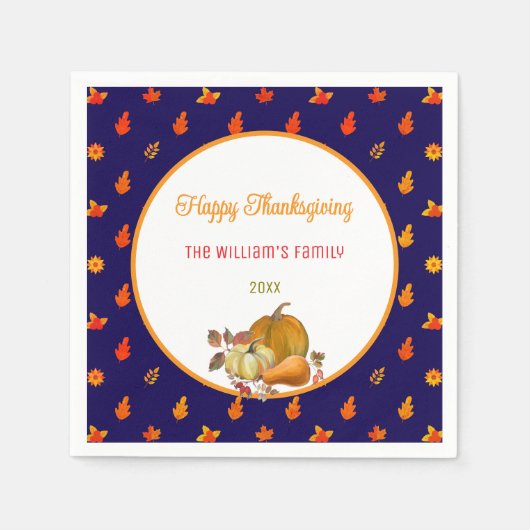 カラフル紅葉パターン感謝祭パーティー スタンダードカクテルナプキン (正面)