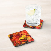 カラフル紅葉、金ゴールド赤オレンジ色のカエデの葉 コースター (右側)