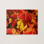 カラフル紅葉、金ゴールド赤オレンジ色のカエデの葉 ジグソーパズル (横)
