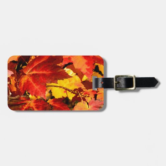 カラフル紅葉、金ゴールド赤オレンジ色のカエデの葉 ラゲッジタグ (正面横)