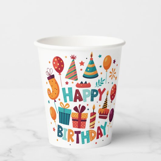 カラフル紙おもしろい用誕生日カップ 紙コップ (正面)