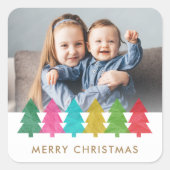 カラフル紙ツリーのクリスマスフォトシール スクエアシール (正面)