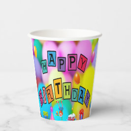 カラフル紙パーティーカップ お誕生日おめでとう 紙コップ