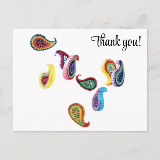 カラフル紙ペイズリーありがとうはがき ポストカード (正面)